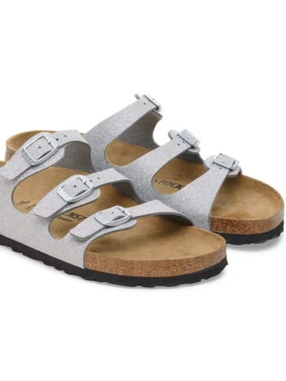 NEW Birkenstock FLORIDA Silver Glitter Sandals 38 R Womens 7 to 7.5